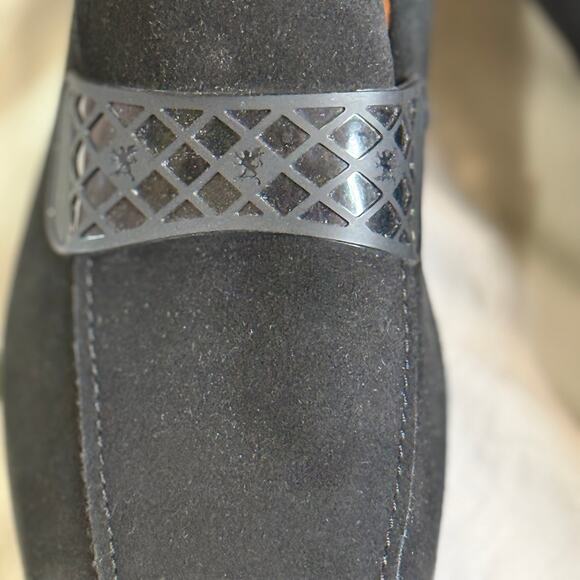 Stacy Adams men’s 10.5 black suede leather slip on loafers crosshatched strap. - Picture 6 of 10